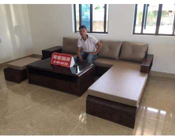 Bộ sofa góc L chân bệt gỗ sồi Nga bàn giao cho anh Nam ở Hà Tĩnh BG407